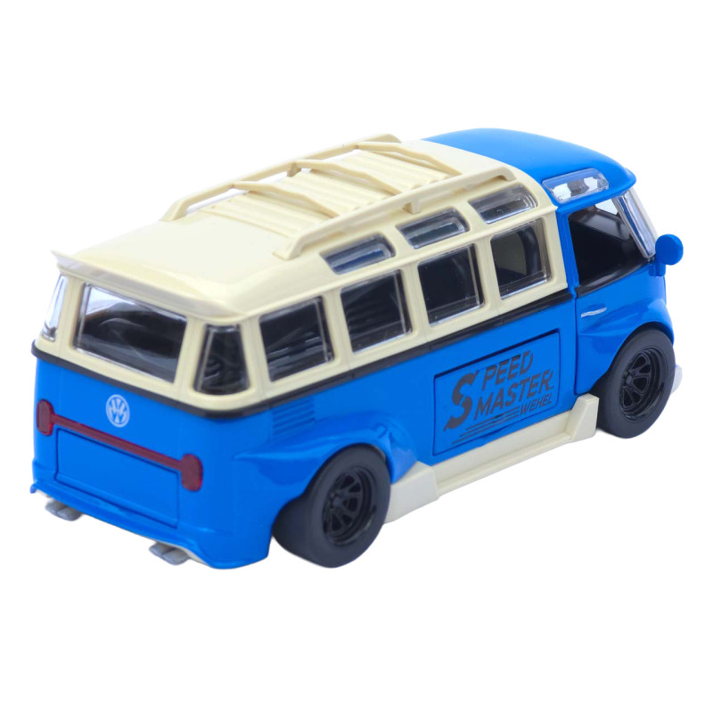 Машинка металл Volkswagen Type 2 (T1) синяя 1:32 свет звук инерция откр двери 2 доски (TK-19102)
