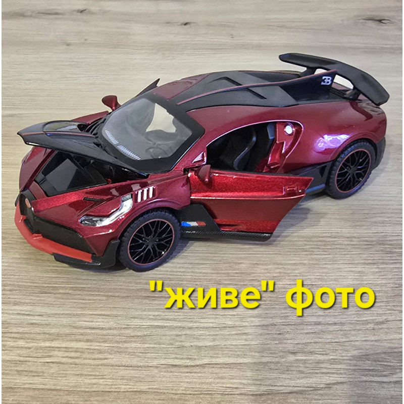 Іграшкова машинка металева Bugatti Divo, Бугатті, червона, звук, світло, інерція, відкр двері, Автоексперт, 1:32,15*7*5см (ТК-10063)