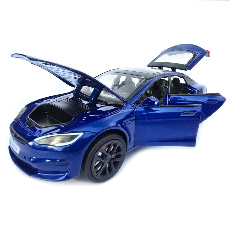 Машинка метал Tesla model S електрокар синя Тесла 1:24 відкр двері баг капот звук світло 17,5*7,5*5,5см (EL 64077)