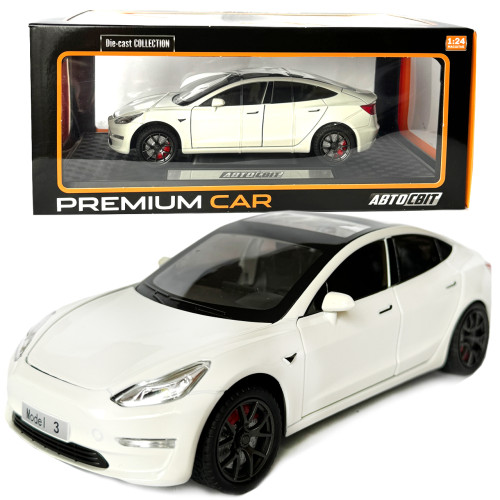 Машинка металева Tesla Model 3 Тесла біла 1:24 звук світло інерція відкр двері багажник капот гумові колеса 20,5*8*7см (AP-2064) 