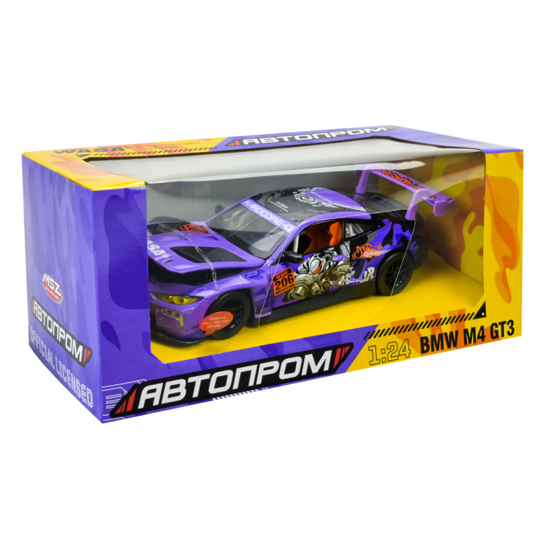 Машина метал BMW M4 GT3 БМВ фіолетова 1:24 світло звук 21*8,5*5,5см (68296A(P))