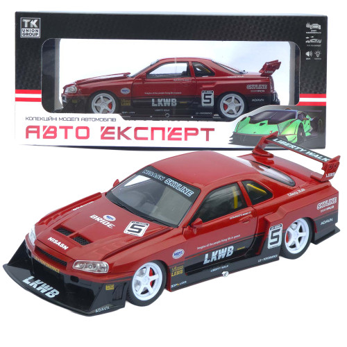 Машинка метал Nissan Skyline GT-R АвтоЕксперт червона 1:24 звук світло відч двері капот багажник (2916-39)