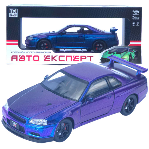 Машинка метал Nissan Skyline GT-R АвтоЕксперт перламутр 1:24 звук світло відкр двері капот багажник (1990-21)