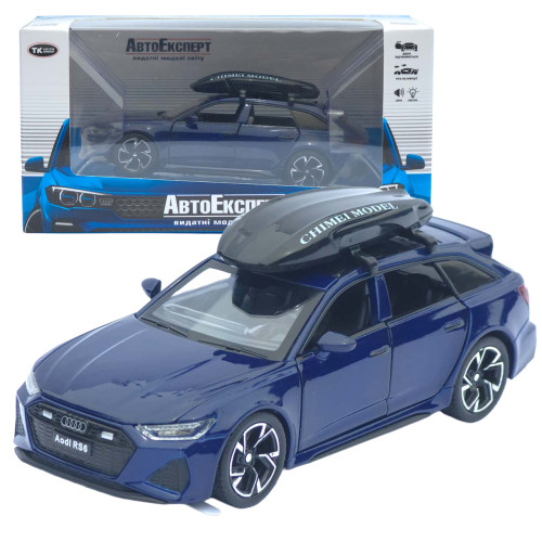 Машинка метал Audi RS6 Avant з багажником на даху АвтоЕксперт синя 1:32 світло звук інерція (ТК-4688)