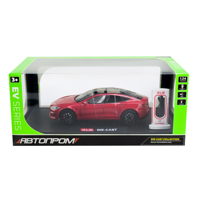 Машинка металева Tesla Model S Electrocar Тесла Модель S Електрокар червона 1:24 звук світло 18,5*7,2*5см (AP7713)
