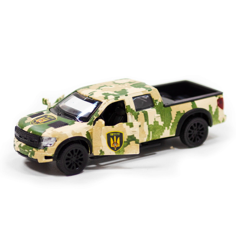 Машинка металева дитяча Ford F-150 SVT Raptor Мілитарі, відкриваються двері, 5*11*4см (250296)