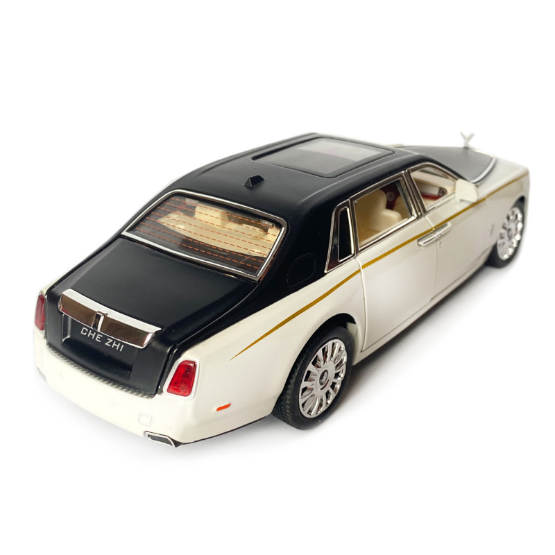 Машинка металева дитяча Rolls-Royce Ролс Ройс, білий з чорним, Автоексперт, 1:24, світло, інерція, відкриваються двері, багажник, капот, 21*5*7см (GT - 09396)