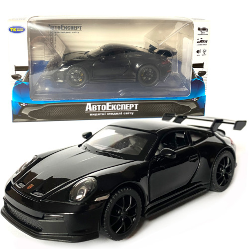 Игрушечная машинка металлическая Porsche 911 GT3, порше, черный, звук, свет, инерция, откр двери, капот, Автоэксперт, 1:32,15*7*4,5см (ТК-17610)