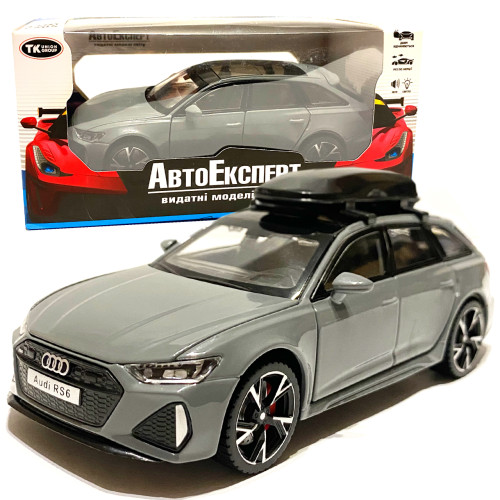 Іграшкова машинка металева Audi RS6, ауді, сіра, звук, світло, відкр двері, багажник, капот, Автоексперт, 1:32, 15*7*5см (97056) 