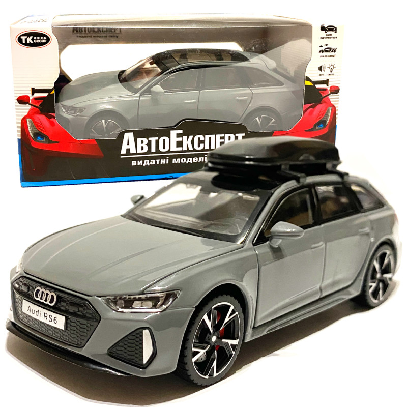 Іграшкова машинка металева Audi RS6, ауді, сіра, звук, світло, відкр двері, багажник, капот, Автоексперт, 1:32, 15*7*5см (97056)