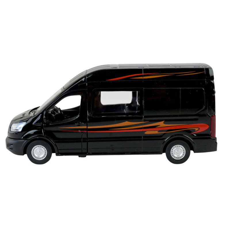 Автобус метал Ford Transit Форд Транзіт чорний 1:35 світло звук відкр двері 17*6*7,5 см (68453)