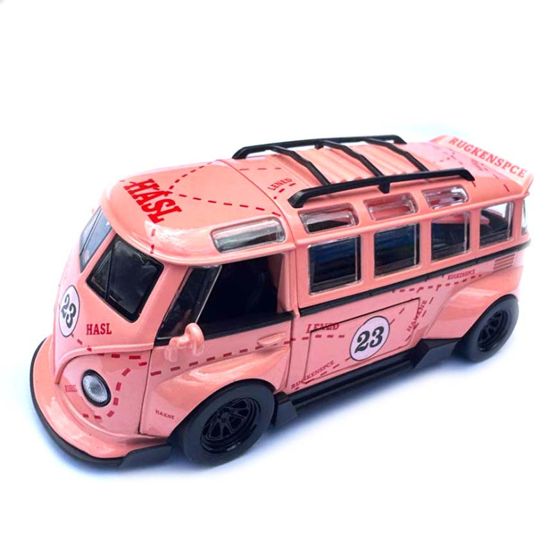 Машинка метал Volkswagen Type 2 VW кемпінг Bus брожева Фольксваген 1:32 відкр двері баг звук світло 14,5*6,6*5,5см (TK-51146)