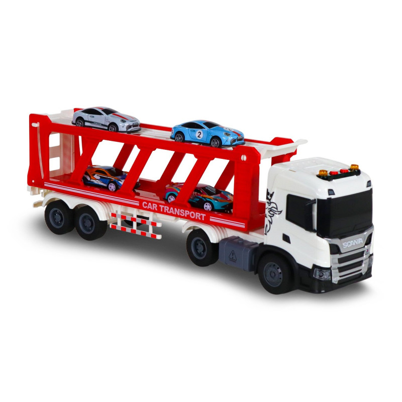 Автоперевізник Scania (4 машинки, світло, звук), Large Truck, TechnoDrive,  42х13х15 см (6414KS)
