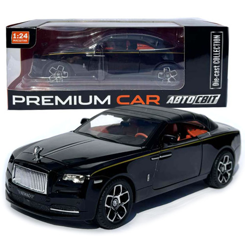 Машинка метал Rolls-Royce Dawn Spofec Ролс Ройс кабріолет чорний 1:24 відкр двері баг капот звук світло 22*6,5*8см (AP-2013)