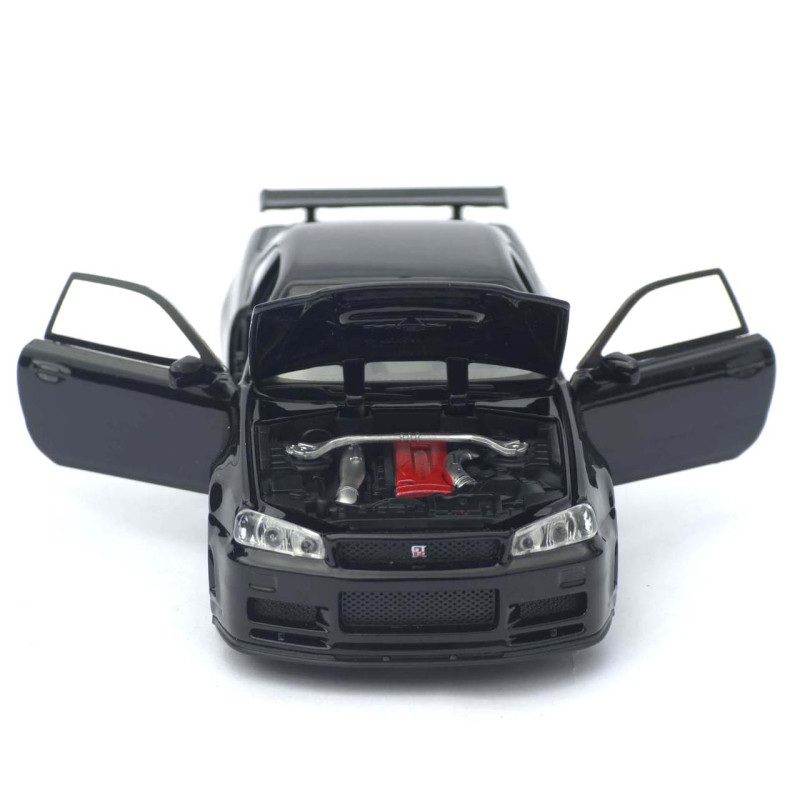 Машинка металл Nissan Skyline GT-R черная 1:32 свет звук инерция открыв двери капот багаж (TK-13306)