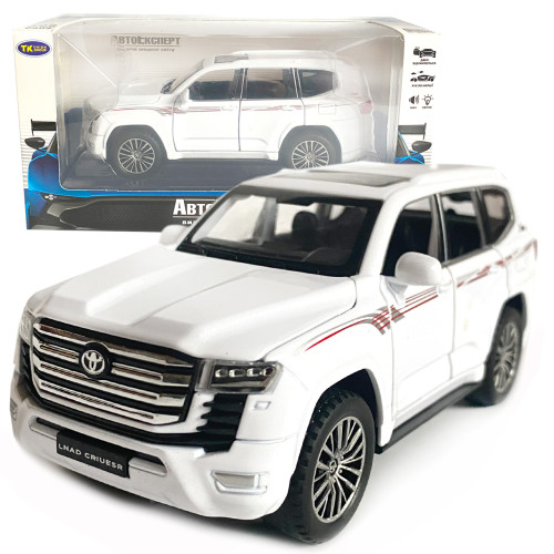 Іграшкова машинка металева Toyota Land Cruiser 300, тойота ленд крузер, білий, звук, світло, інерція, відкр двері, багажник, капот, 1:32, 15*7*6см (ТК-18010)