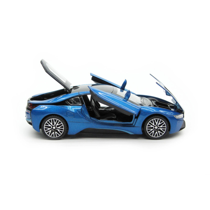 Іграшкова машинка металева BMW i8 купе, БМВ, синя, звук, світло, інерція, откр двері, багажник, капот, Автоексперт, 1:32, 16,5*6,5*4,0 см (11787)