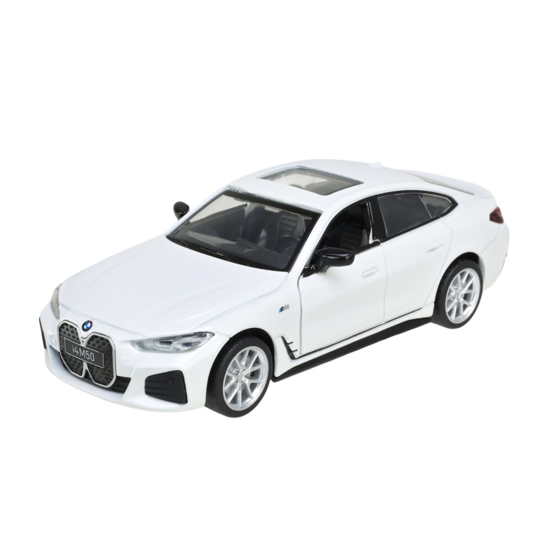Машинка металева електро 1:34 BMW I4 M50 БМВ біла світло звук відкр двері 14*5,5*4см (68714)