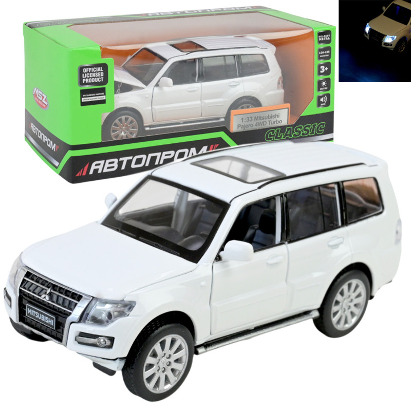 Машина метал Mitsubishi Pajero 4WD Turbo Мітсубісі біла 1:33 світло звук 14,5*5,5*5,5см (68463W)