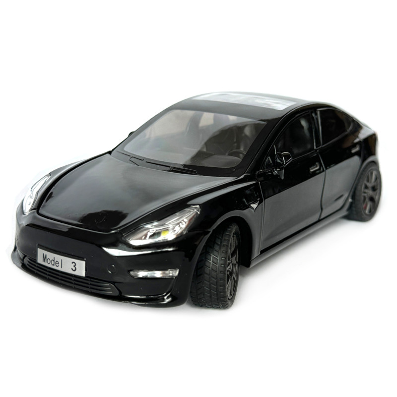 Машинка металева Tesla Model 3 Тесла чорна 1:24 звук світло інерція відкр двері багажник капот гумові колеса 20,5*8*7см (AP-2064)