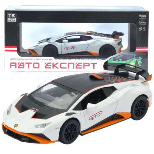 Машинка метал Lamborghini Huracan STO біла 1:24 звук світло відчин двері капот багажник (2511-98)