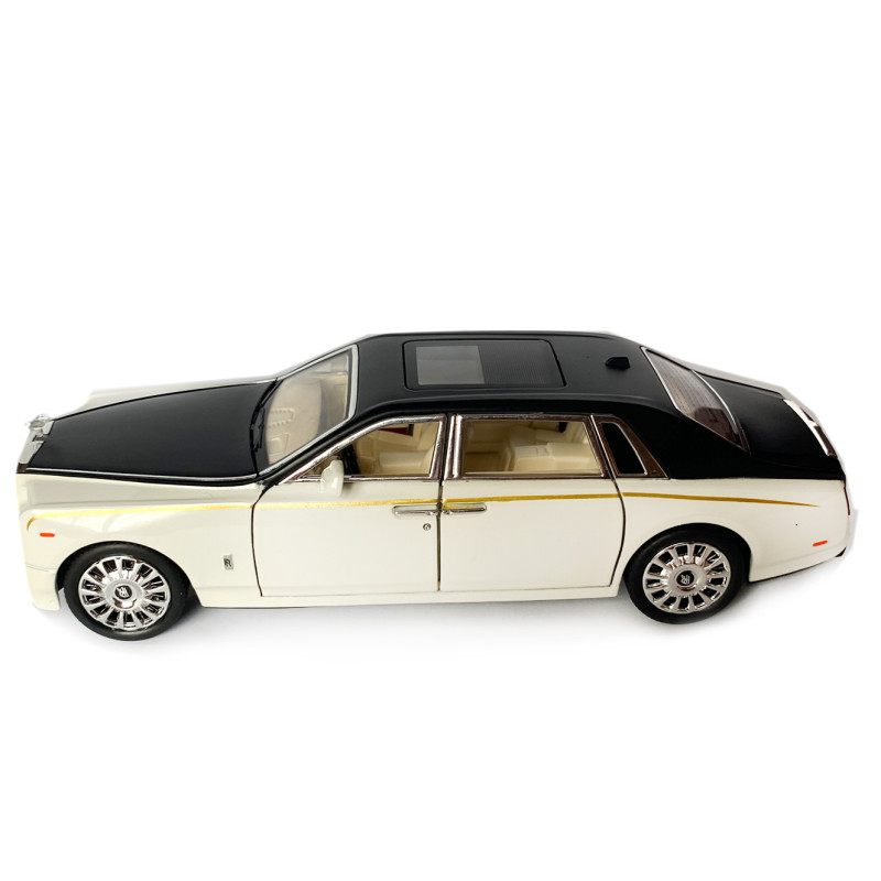 Машинка металева дитяча Rolls-Royce Ролс Ройс, білий з чорним, Автоексперт, 1:24, світло, інерція, відкриваються двері, багажник, капот, 21*5*7см (GT - 09396)