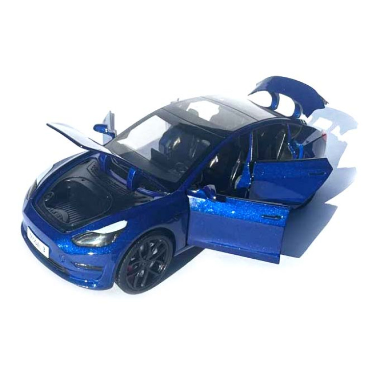 Машинка метал Tesla model 3 синя Тесла 1:24 відкр двері баг капот звук світло 18,5*6*8,5см (EL-94022)