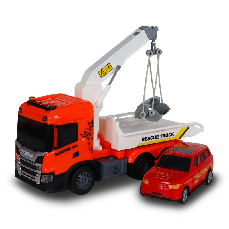 Евакуатор Scania з машинкою (світло, звук), Big Truck, TechnoDrive, 25х10х15см (6408KS)
