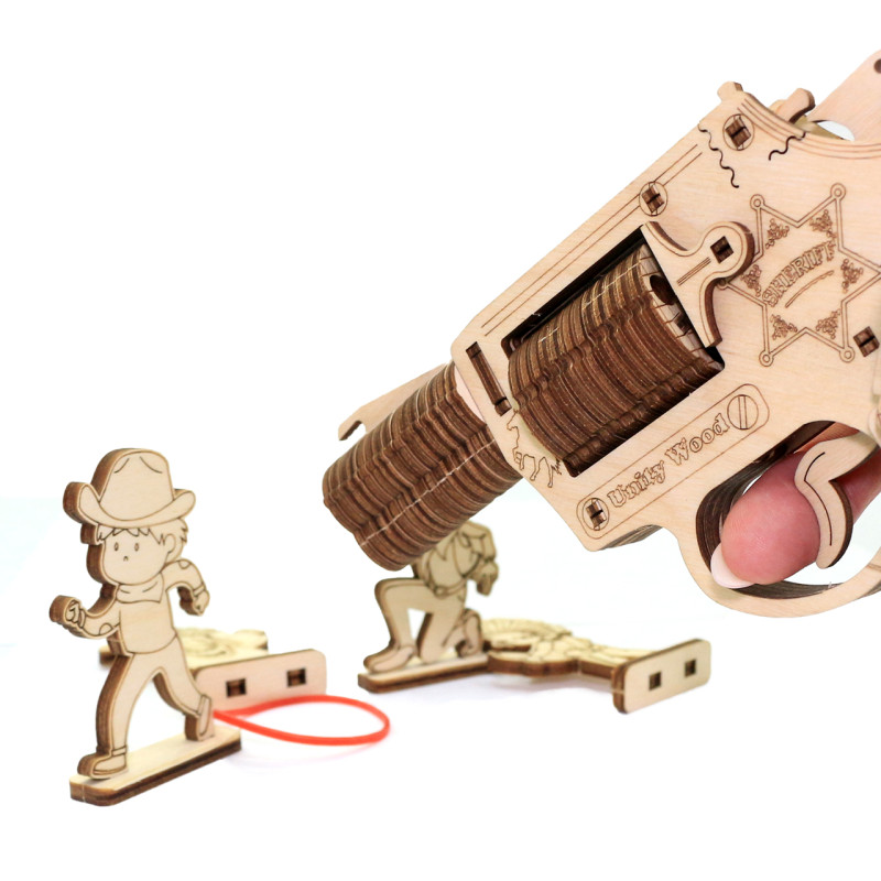 Дерев'яний 3D конструктор Револьвер Рейнджер з мішенями UnityWood Revolver Ranger 83 деталі 18 * 12 * 2,7 см (UW-010)