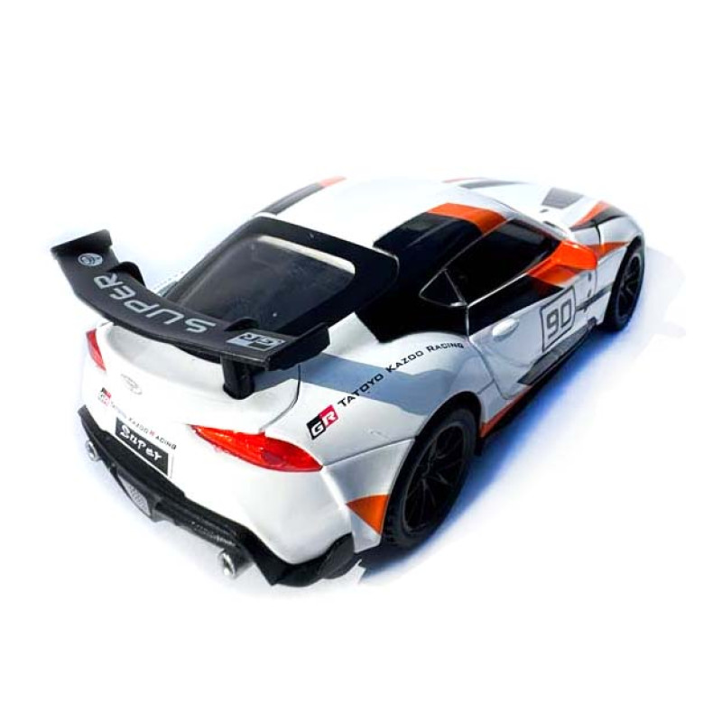 Машинка Toyota GR Supra GT4 Concept біло-оранджева Тойота 1:32 світло звук інерція відч двері баг капот 15*7*4,5см (21423)