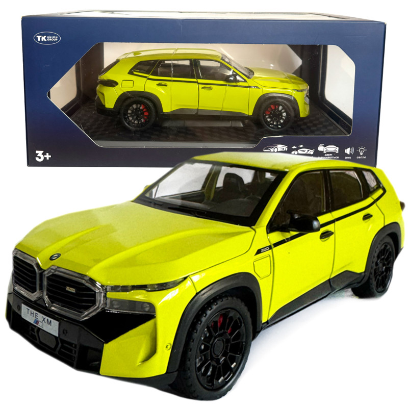 Машинка металева BMW XM БМВ жовтий 1:24 світло звук відкр двері баг капот 21*9*8см (GT- 14158)