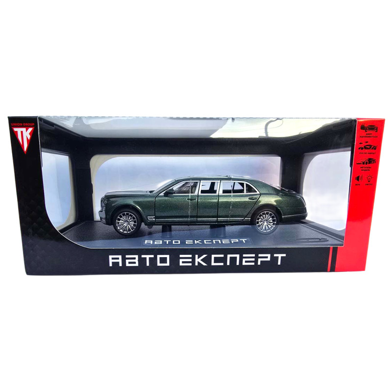 Машинка метал Bentley Mulsanne зелена Бентлі Мульсан лімузин 1:24 звук світло 20*5,5*5см (RS-52405)