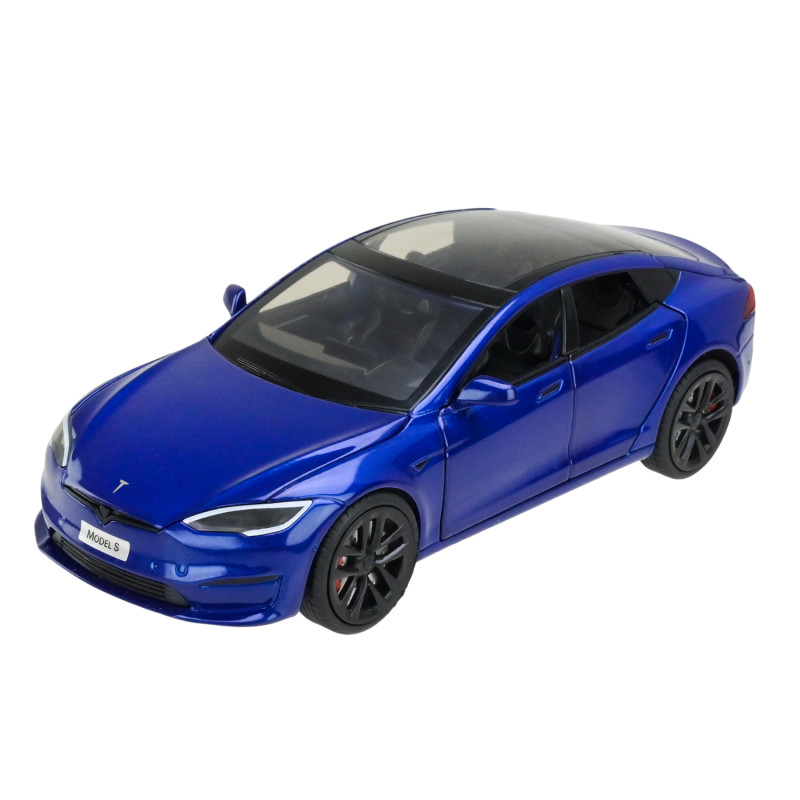 Машинка металева Tesla Model S Electrocar Тесла Модель S Електрокар синя 1:24 зарядна станція звук світло відч двері капот багажник гум колеса 18,5*7,2*5см (AP7713)