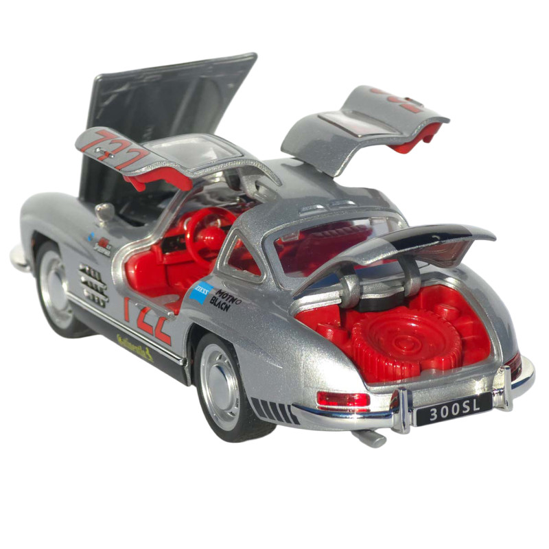 Машинка металлическая Mercedes-Benz 300 SL (W198) серебристый свет звук откр дверь капот багаж 15,5*5,5*4,5 см (TK-10447)
