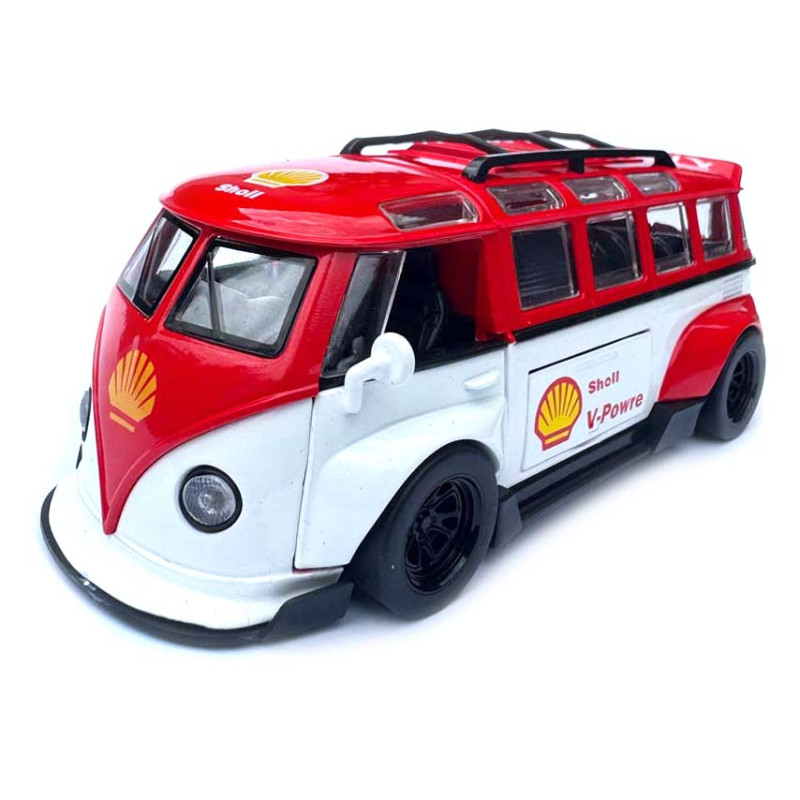 Машинка метал Volkswagen Type 2 VW кемпінг Bus біло-червона Фольксваген 1:32 відкр двері баг звук світло 14,5*6,6*5,5см (TK-51146)