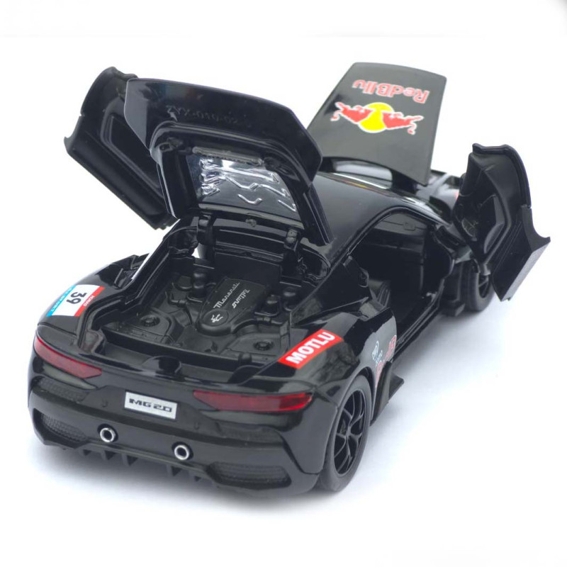Машинка металл Maserati MC20 (Мазерати) черная 1:32 свет звук инерция открываются двери капот багажник 15×7×4 см (ТК-11874)