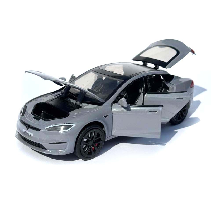 Машинка метал Tesla model S сіра Тесла 1:24 відкр двері баг капот звук світло 17,5*7,5*5,5см (EL 64077)