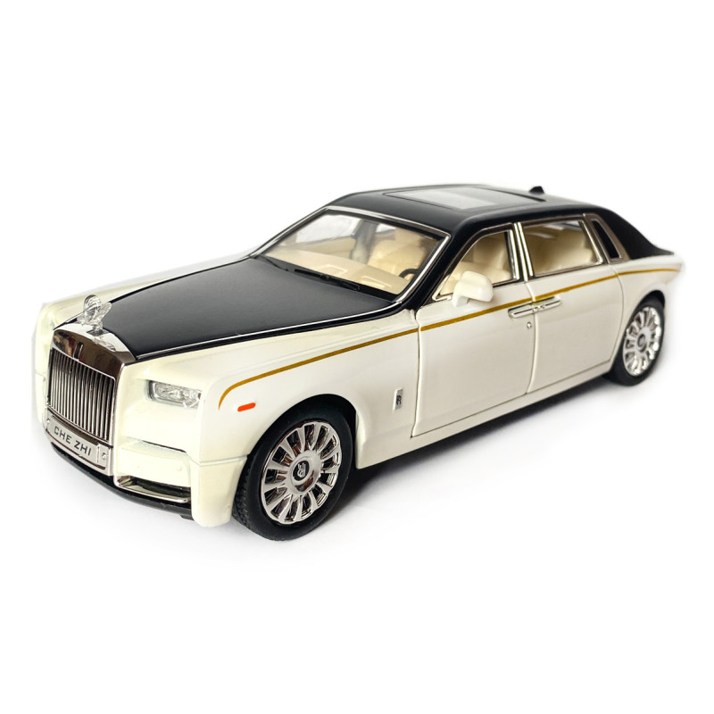 Машинка металева дитяча Rolls-Royce Ролс Ройс, білий з чорним, Автоексперт, 1:24, світло, інерція, відкриваються двері, багажник, капот, 21*5*7см (GT - 09396)