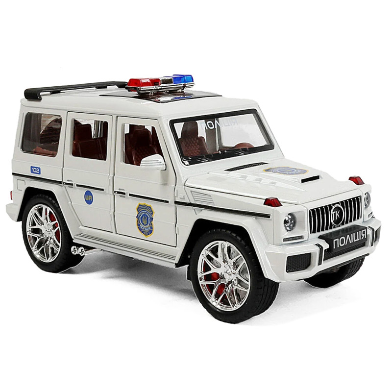 Машина металева поліція Mercedes-Benz G-Class Гелендваген Авто Експерт 1:24 світло звук інерція відч двері баг капот 21*8*9,5см (32968)
