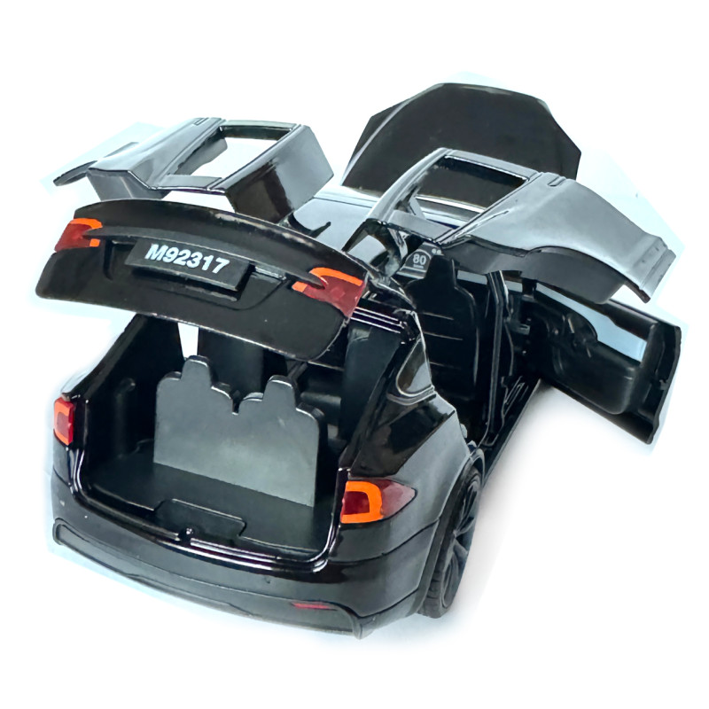 Машинка металева Tesla Model X Electrocar Тесла Модель X Електрокар чорна 1:24 зарядна станція звук світло відч двері капот багажник гум колеса 18*6*8см (AP-2004)