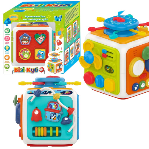 Іграшка Бізікуб WToys казки пісні загадки барабан спінер сортер годинник шестерні тріскачка укр мова (48658)
