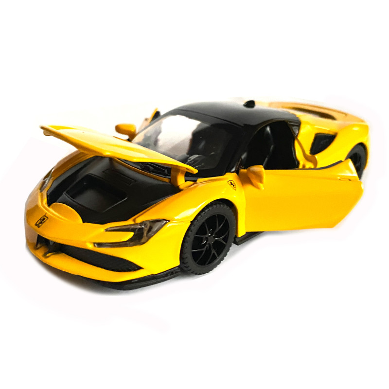 Іграшкова машинка металева Ferrari, Феррарі, жовта, звук, світло, інерція, откр двері, капот, Автоексперт, 1:32,14,5*7*4см (ТК-19002)