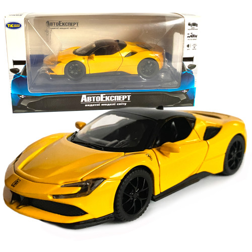Іграшкова машинка металева Ferrari, Феррарі, жовта, звук, світло, інерція, откр двері, капот, Автоексперт, 1:32,14,5*7*4см (ТК-19002) 