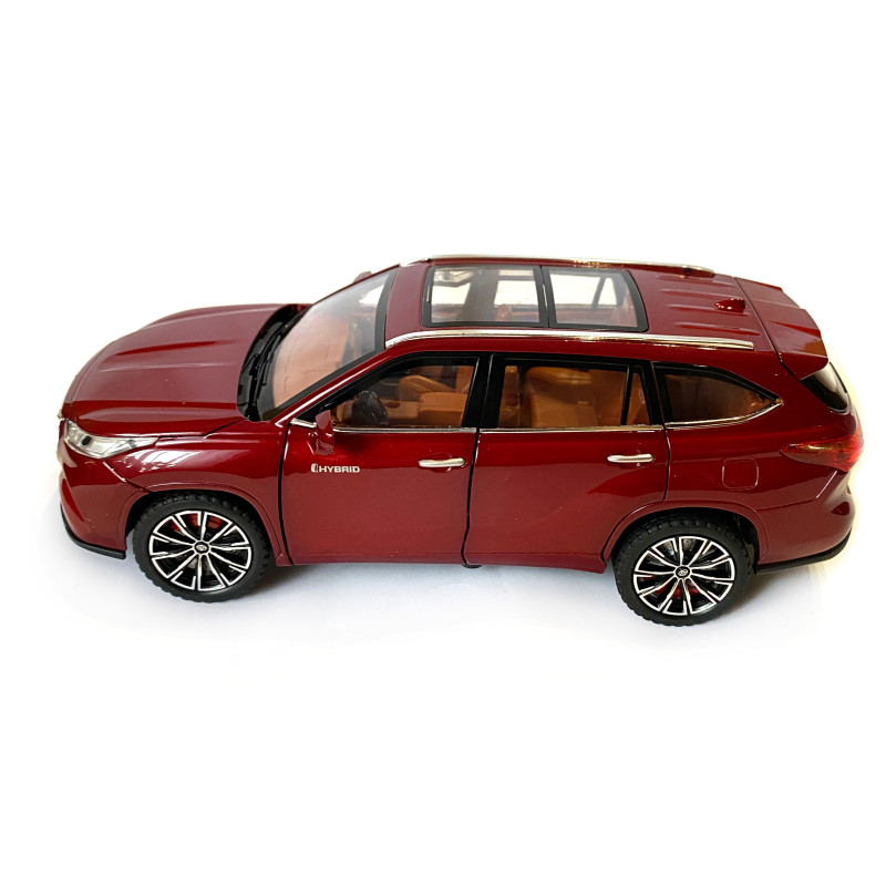 Машинка металева Toyota Highlander Hybrid Тойота Хайлендер Гібрид 1:24 джип червоний звук світло відч двері капот багажник гум колеса 21*7,5*8см (AP-2024)