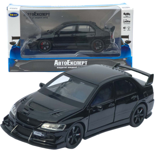 Машинка метал Mitsubishi Lancer Evolution IX чорна 1:32 світло звук інерція відч двері баг капот 15*5,5*4,5см (TK-20651)