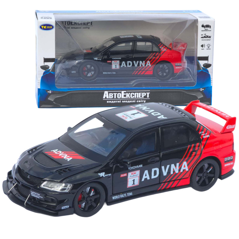 Машинка метал Mitsubishi Lancer Evolution IX чорна 1:32 світло звук відч двері капот багаж (TK-76054)