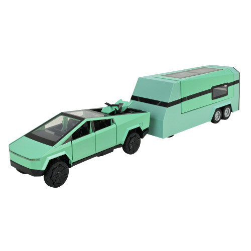 Машинка метал Tesla Cybertruck з причепом і квадроциклом 1:32 салатова світло звук 35*7*7 см (AP74227)