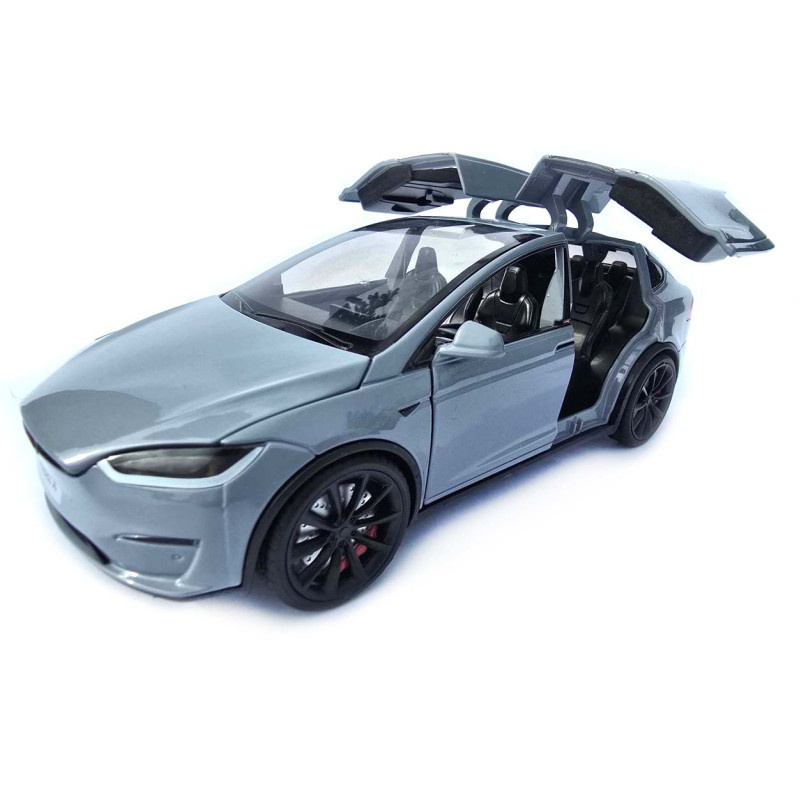 Машинка метал Tesla model X електрокар сіра Тесла 1:24 відкр двері баг капот звук світло 17,5*7,5*5,5см (EL 97188)