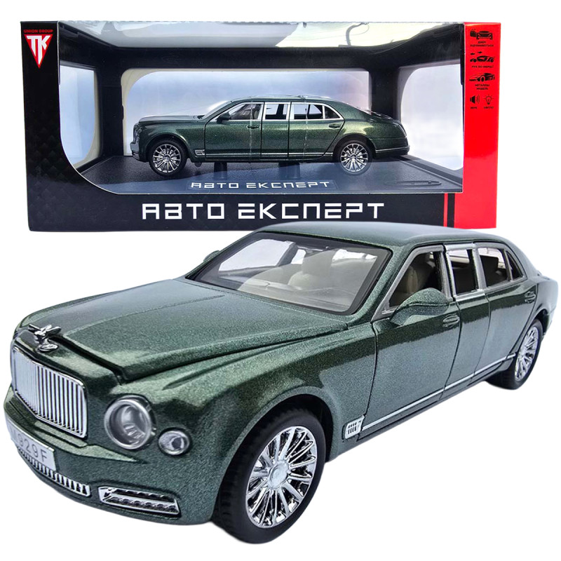 Машинка метал Bentley Mulsanne зелена Бентлі Мульсан лімузин 1:24 звук світло 20*5,5*5см (RS-52405)