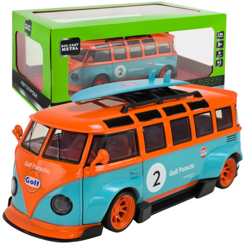Машинка металева Volkswagen t1 bus Автопром помаранчево-блакитна 1:24 звук світло 19,5*8,5*5 см (AP7751)